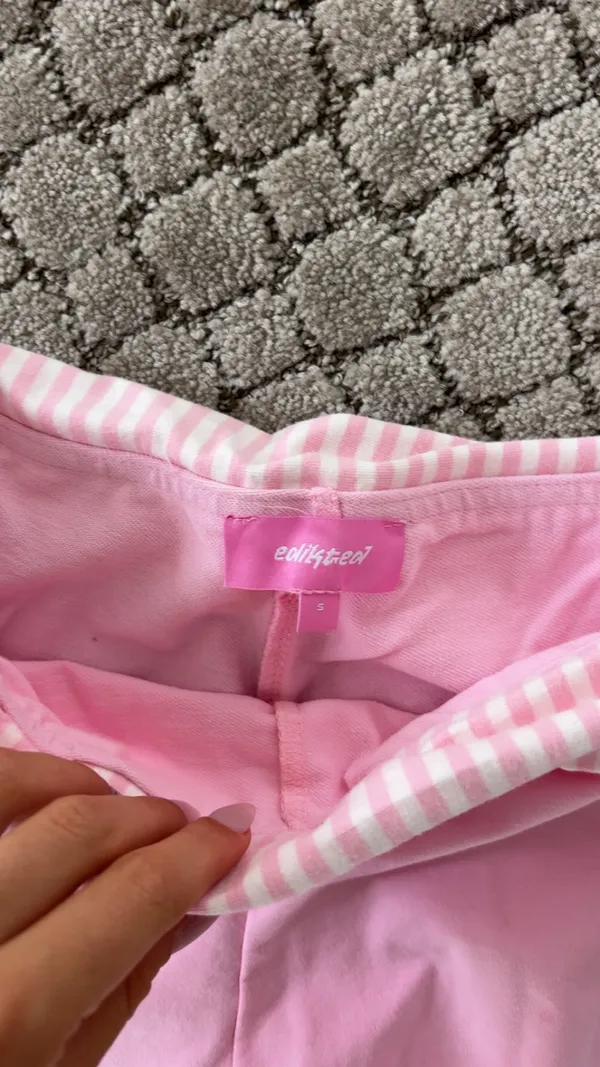 edikted Striped Foldover Pants pink - Image 2