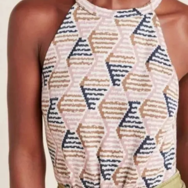 Anthropologie Lindsay Structured Halter‎ Top Size L Multicolor Geometric Trendy - Image 4