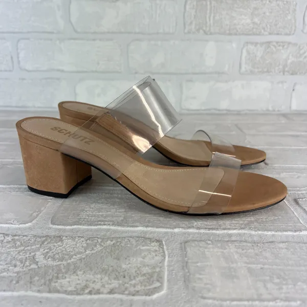 SCHUTZ Heels Victorie Womens 7.5 Nude Transparent 2‎ Strap Block Heel Sandals B - Image 2