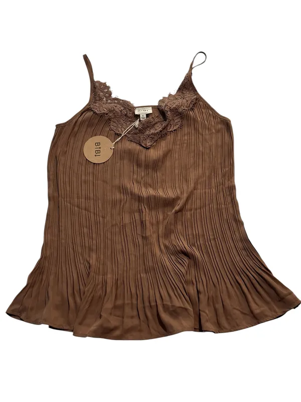 BiBi Brown Pleated Cami with Lace Trim Size XL - Image 6