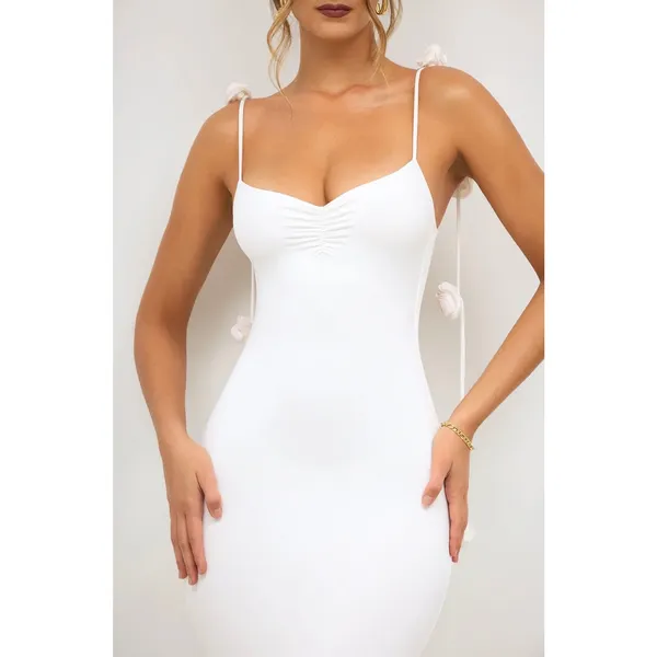 Oh Polly Aldona Slinky Jersey Rose Detail Evening Gown White Size 2 New - Image 6