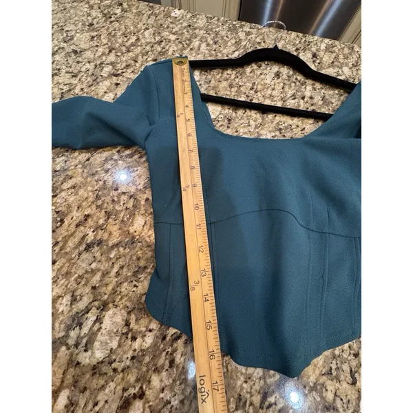 Abercrombie & Fitch Women Green Corset Long Sleeve Crop Top Square Neck Size XS - Image 10