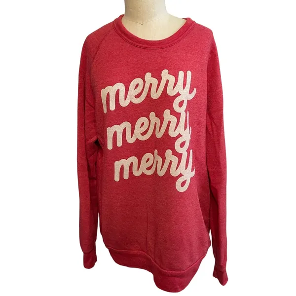 Alternative Apparel "Merry Merry Merry" Red Christmas Sweatshirt Size XL - Image 2
