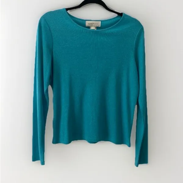 Susan Bristol Y2K Vintage Shimmer Top Sparkle Knit Medium Long Sleeve Stretch Teal Blue Bratz - Image 2