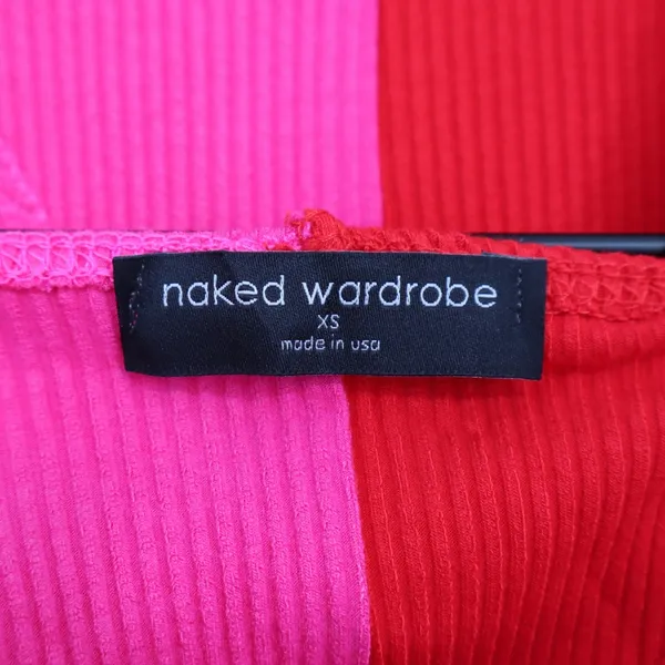 Naked Wardrobe Pink Red Colorblock Ribbed Midi Dress XS Racerback - Image 4