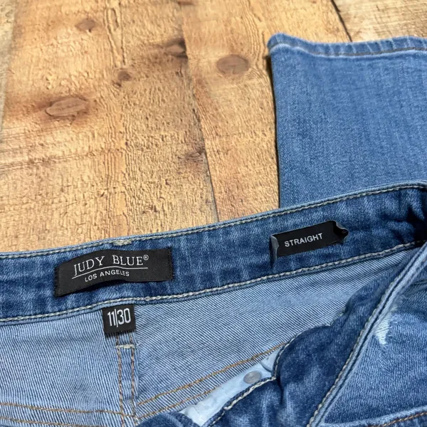 Judy Blue Wmns Medium Wash Stretch Denim Straight Leg Jeans Sz 11/30 Distressed - Image 4