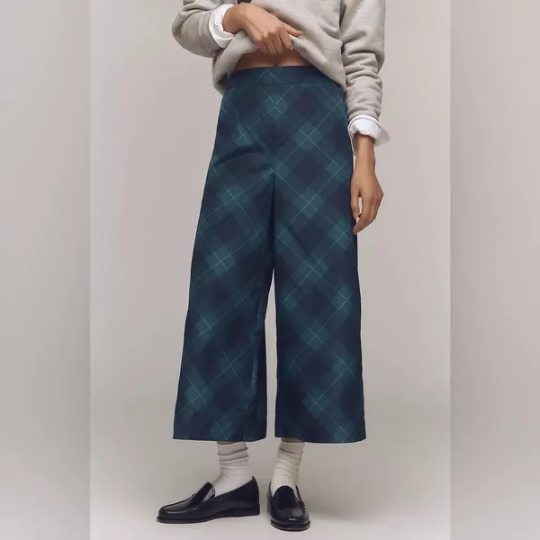 Anthropologie Maeve Taffeta Printed Pull On Structured Cropped Wide-Leg Pants - Image 2