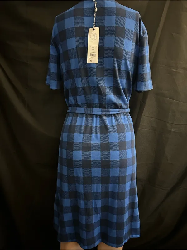 Draper James Women’s Blue Plaid Wrap Dress with Tie Waist MD NWT - Image 2