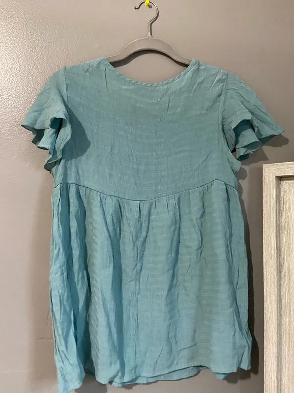 SHEIN blue babydoll blouse with ruffles and tassels - Image 3
