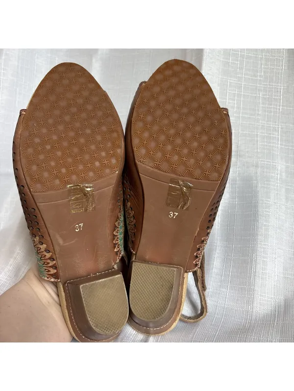 L'Artiste Spring Step Millie Leather Slingback Sandals EU 37 US 6.5 7 Brown Tan - Image 4
