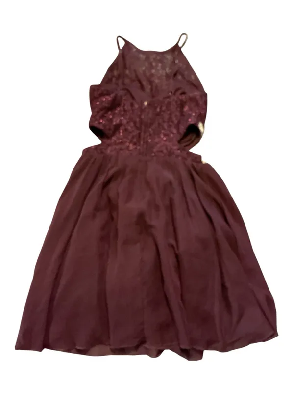 Windsor Burgundy Glitter Lace Cutout Mini Dress Rhinestone Waist Size 3 - Image 3