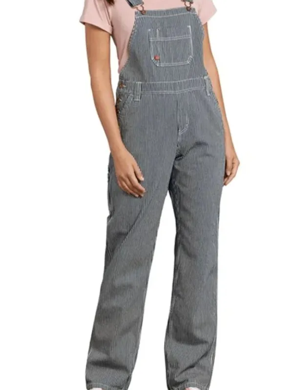 NWT Dickies Relaxed Fit Bib Overalls Rinsed Hickory Stripe Blue White Cotton XS - Image 3