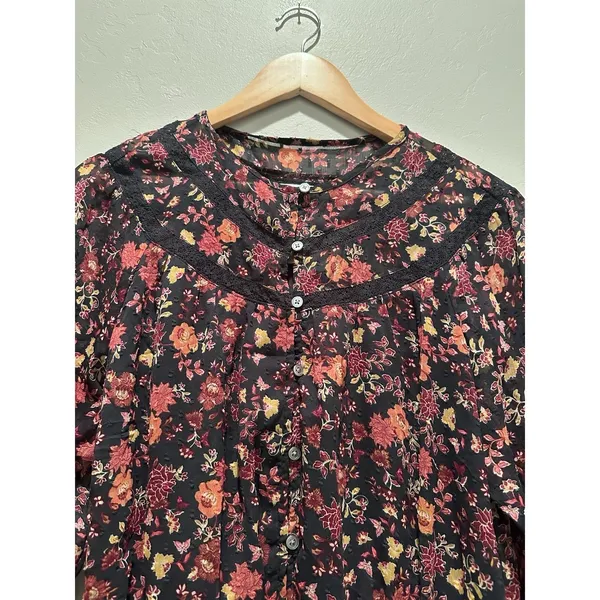 Loft Floral Clip Tiered Button‎ Puff Sleeve Fall Floral Dress Size Medium Tall - Image 6
