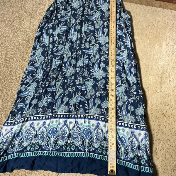 Roper Paisley Boho Sleeveless Dress Womens XL Blue V-Neck Border Print Rayon - Image 5