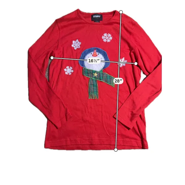 Designers Originals Studio Joy Red‎ Snowman Christmas Sweater Top Small Womens - Image 3
