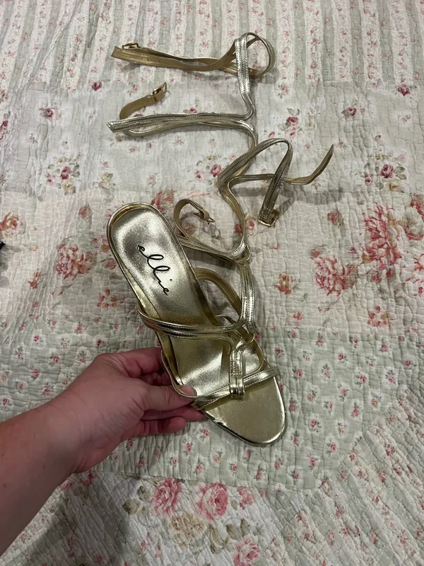 Ellie Gold Strappy Gladiator High Heel Sandals with Ankle Wrap - Image 2