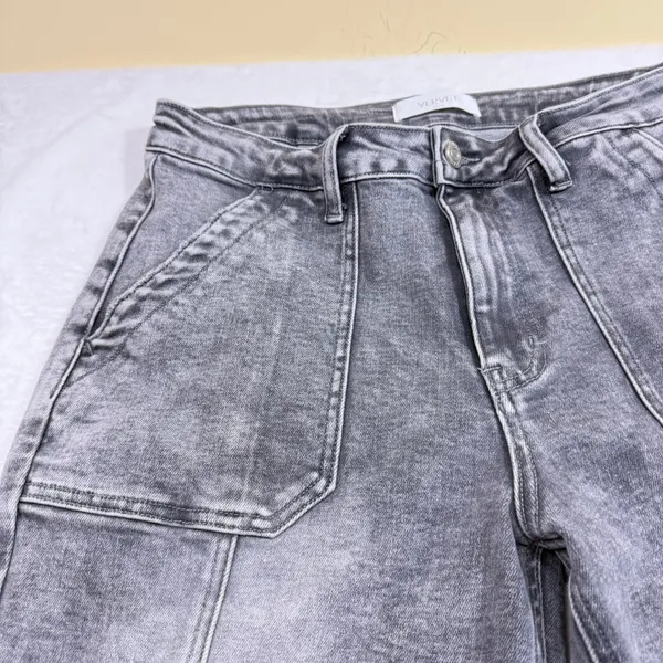 Vervet Blue 30 Gray Stonewash Denim Jean Tapered Front Seam Utility Straight Leg - Image 2