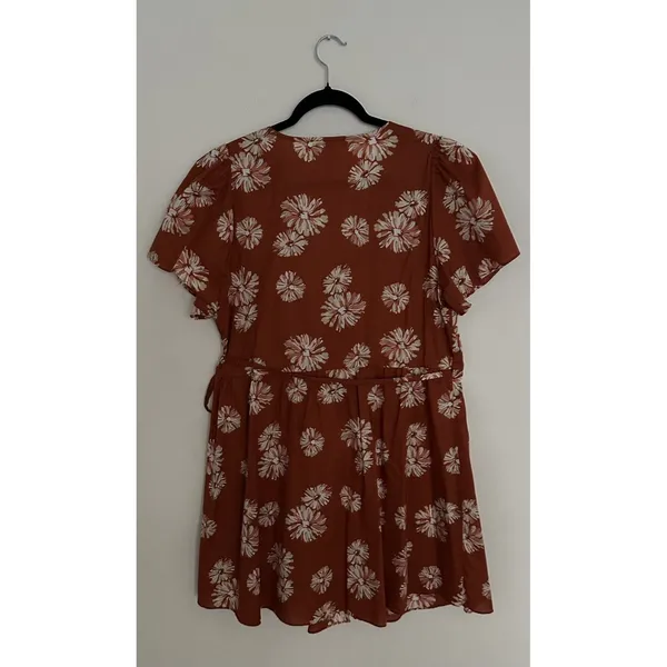 Madewell Women's Wrap Floral Print Mini Dress Burnt Orange/ Rusty Size XL EUC - Image 4