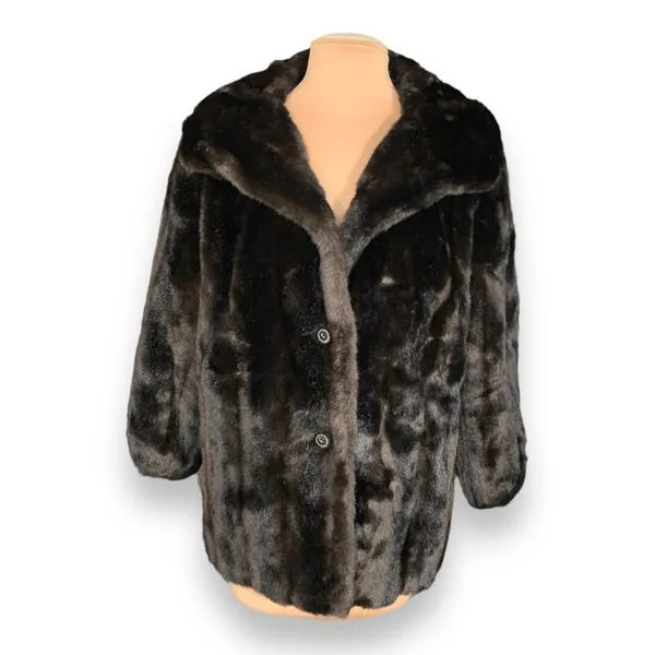 Vintage 60s Tissavel Faux Mink Swing Coat Dark Brown Plush XL Glam Winter‎ - Image 12
