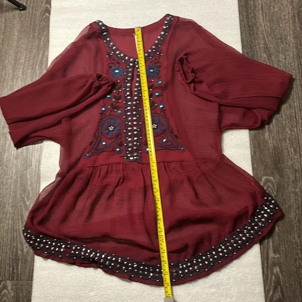 Free People Promesa Peasant Tunic Blouse Sheer Beaded Embroidered Boho M Indie - Image 8
