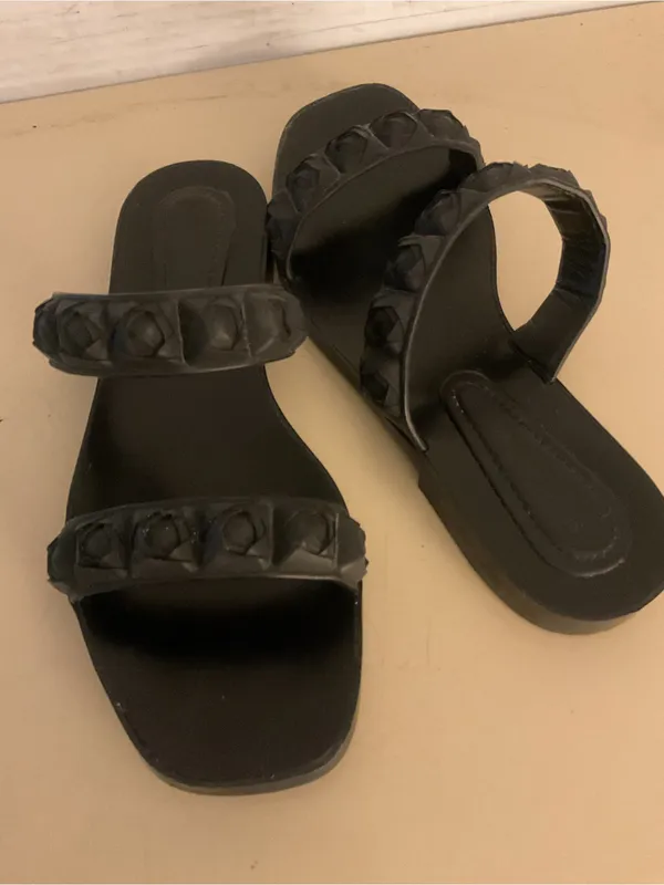 Stuart Weitzman Black rubber Braided Rosita flat Slide Sandals US 7 - Image 7