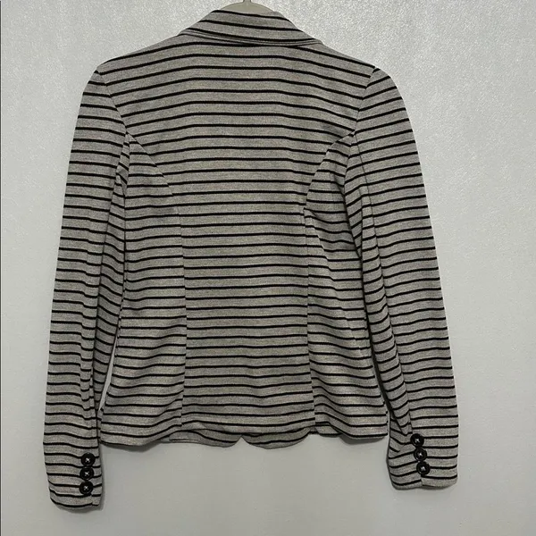 Check & Stripe Women Blazer Gray Black Horizontal Stripe Soft Knit Medium - Image 4