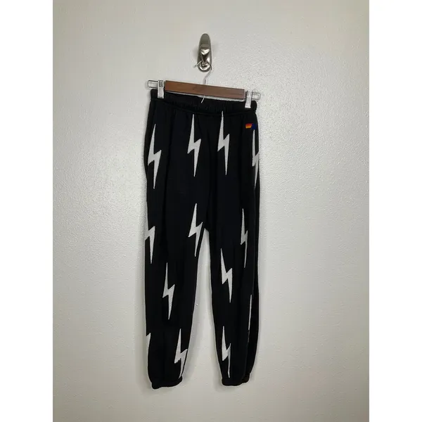 Aviator‎ Nation Bolt Sweatpants Black White Lightning Bolt Joggers Small - Image 2
