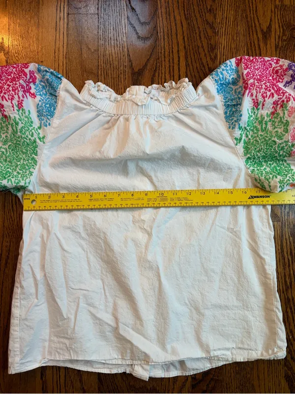 THML White Ruffle Neck Blouse Floral Multicolor Embroidered Puff Sleeves Small - Image 10