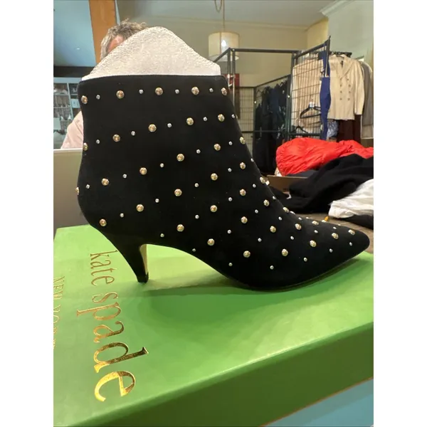 Kate Spade New York BLACK KID SUEDE Women's Starr Ankle Boots Size 5 Studded - Image 7