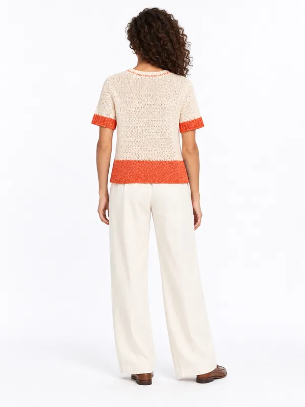 Zara Cream Coral Orange Open Knit Short Sleeve Top Size S - Image 16