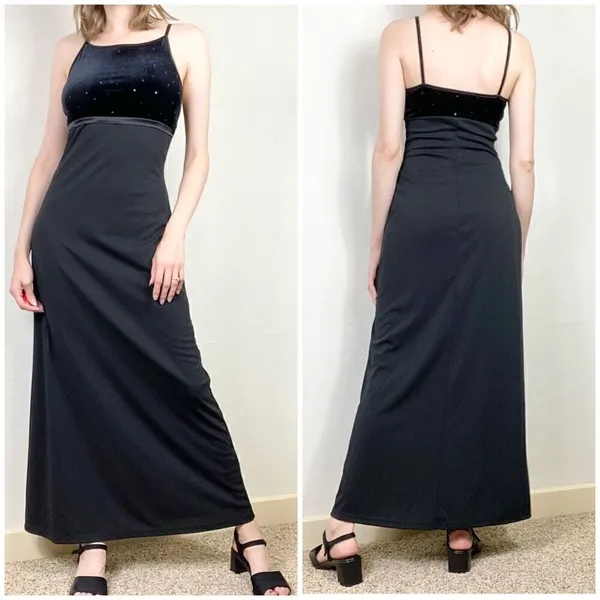 Vintage 90’s Byer Too! Black Velvet Sparkly Maxi Formal Party Dress Size S - Image 2