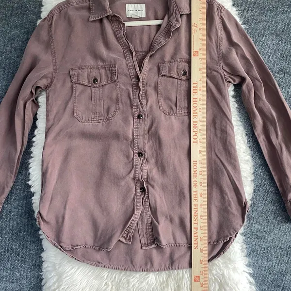 American Eagle Dust Rose Pink Purple Button Up Shirt Long Sleeve Collared - Image 6