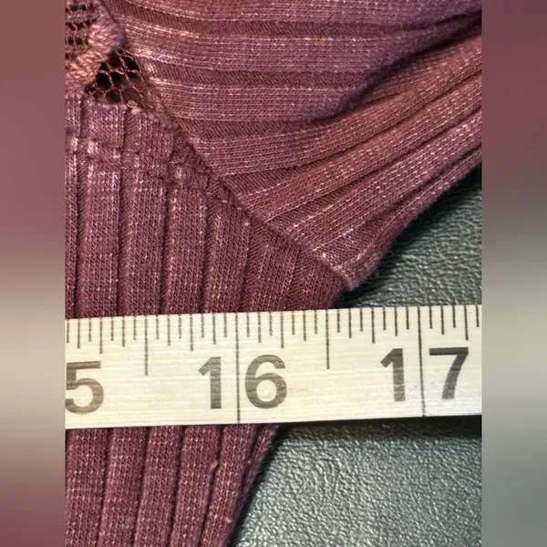 Free People Lace Keyhole Burgundy Acid Wash Ribbed Long Sleeve Top Size Large - Image 9