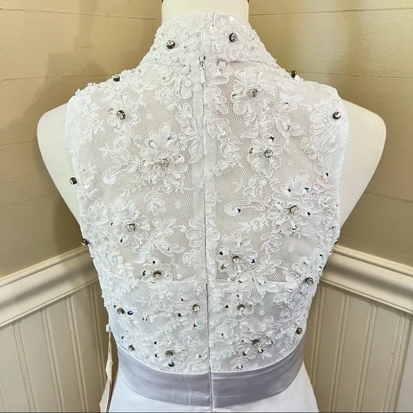 NWT TS Couture White Rhinestone Chiffon Formal Dress Size 8 - Image 11