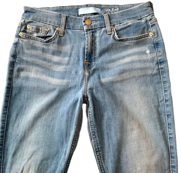 7 For All Mankind light wash distressed high waist ankle skinny s26 denim - Image 3