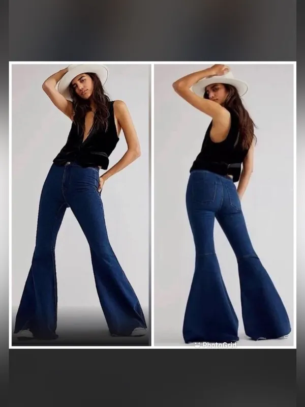 Free People Dark Blue High-Rise Flared Jeans - Image 3