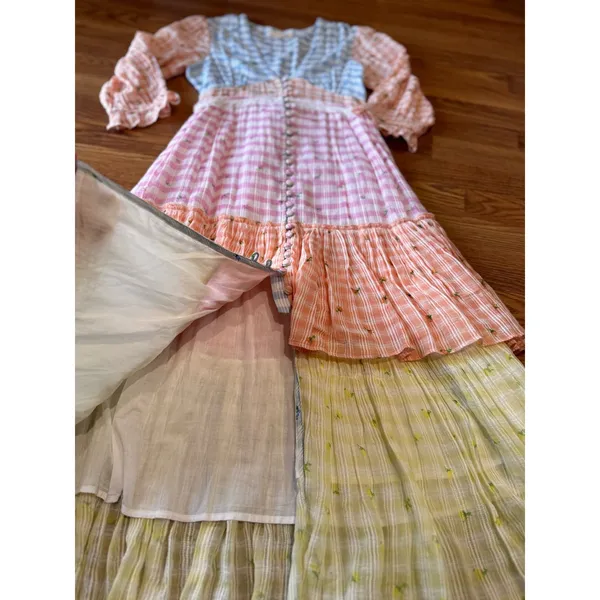 LoveShackFancy Ollie Floral Tiered Cotton Midi Dress Boho Check Size 2 - Image 14
