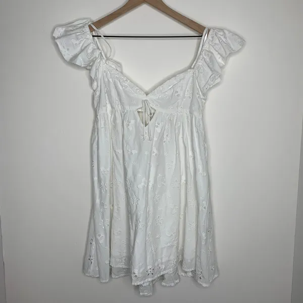 For Love & Lemons Weston Mini Dress in White Eyelet Womens Large - Image 2