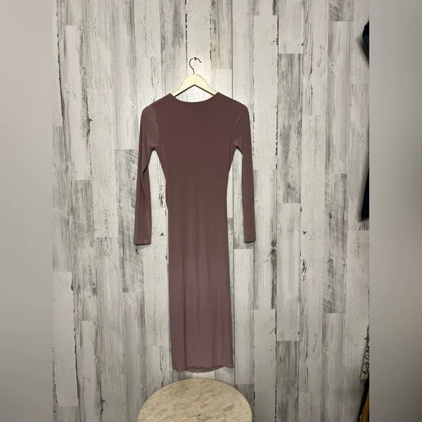 Windsor Ruched Faux Wrap Maxi Dress Womens Small Mauve Purple Long Sleeve Bodyco - Image 3