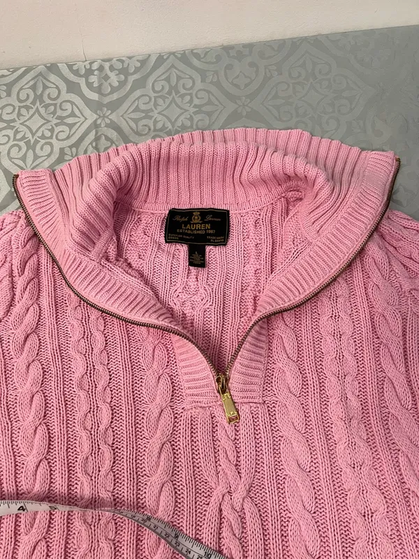 Lauren Ralph Lauren Pink Cable-Knit Half-Zip Turtleneck Sweater - Image 7