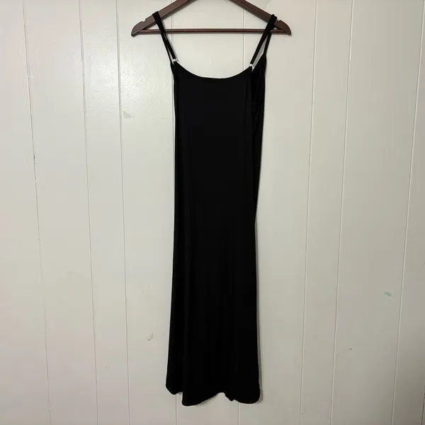 Pampelone Black Ruched Midi Dress Wrap Draped Spaghetti Strap Size M - Image 9