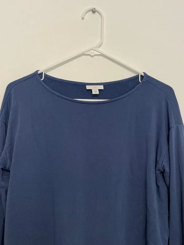 J. JILL Solid Blue Boat Neck Long Sleeve Fleece Lined Side Zip Zippers Tunic Top - Image 2