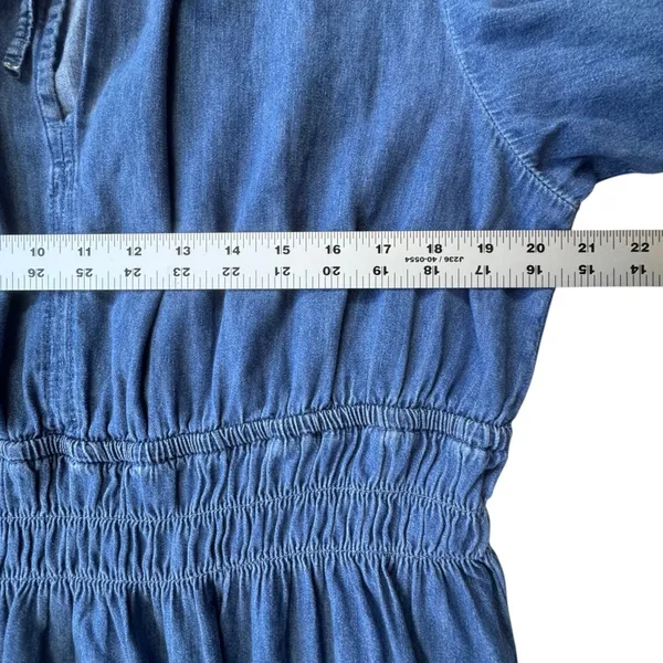 Gap Denim Dress Womens XXL Blue Cotton Ruffle Neck Tie Smocked Waist Long Sleeve - Image 6