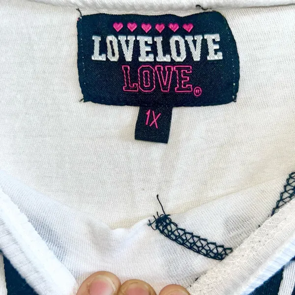 Rainbow Sandals - Love - Good Vibes Back Ripped Jean Arm Cropped Half Shirt - 1X - Image 2