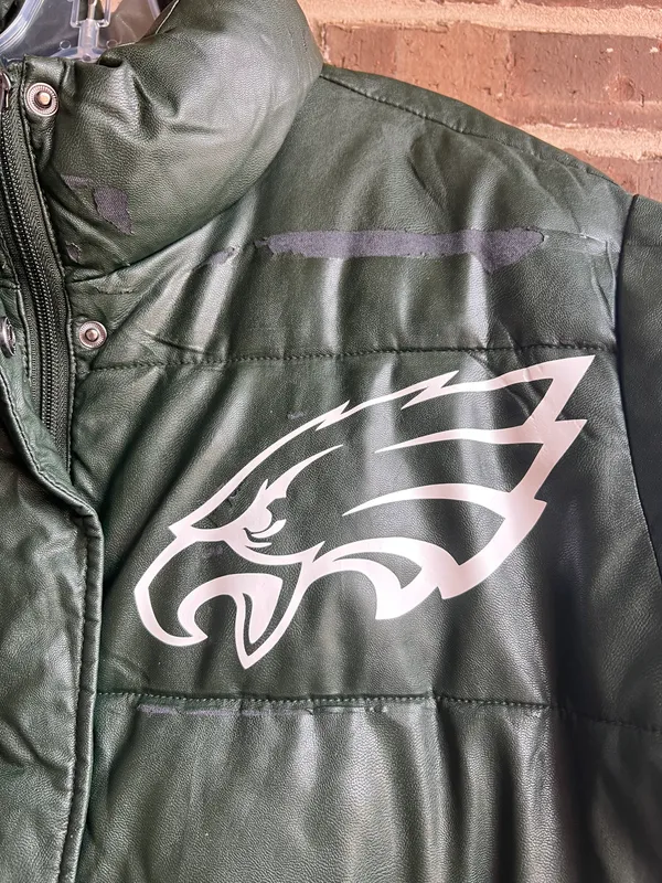 A New Day NFL Philadelphia Eagles Green Faux Leather Puffer Jacket - Image 3