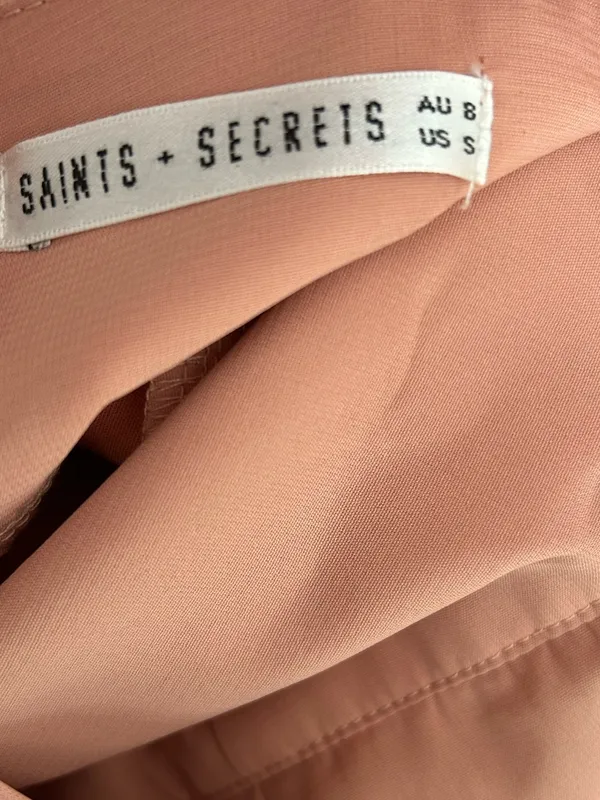 Saints + Secrets Sleeveless Satin Slip Mini Dress Draped Skirt Pleated Detail - Image 7