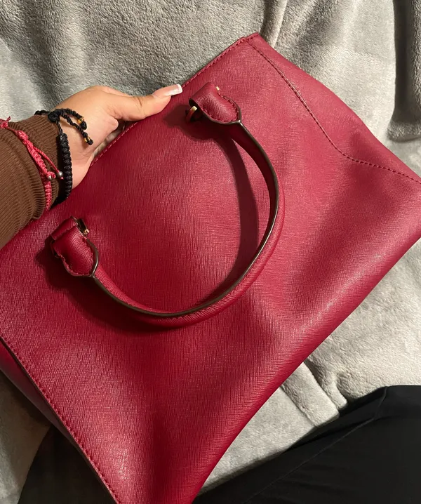 Michael Kors Red Satchel Top Handle Bag with Gold Hardware - Image 2
