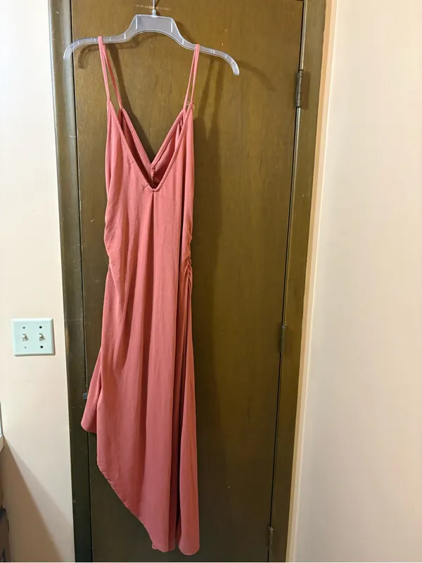Free People Beach Coral Ruched Sleeveless Asymmetrical Hem Midi Dress - Image 3