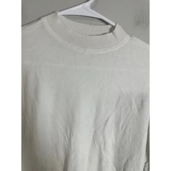 Club Monaco Womens White Mixed Media‎ Puff Sleeve Mock Neck Sweater Small S/P - Image 4
