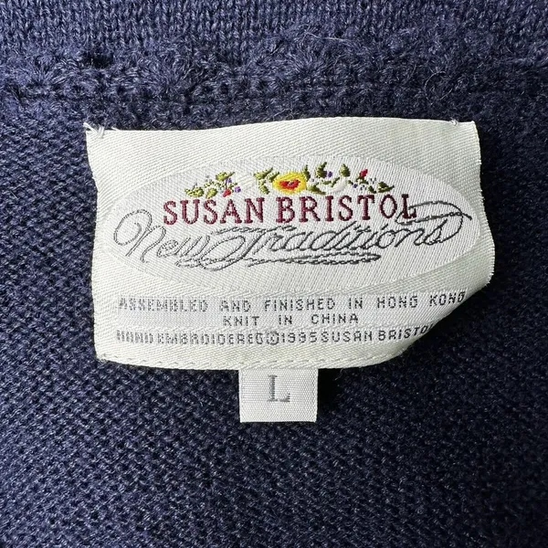 90's Susan Bristol Hand Embroidered Floral Knit Vest L | Grandmacore Cottagecore - Image 8